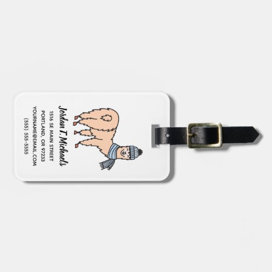 帽子及びスカーフのスキーのあなたの一流の|のラマを加えて下さい ラゲッジタグ (正面横)