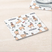 帽子及びスカーフのスキーパターンのラマ スクエアペーパーコースター (アングル)