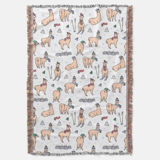 帽子及びスカーフのスキーパターンのラマ スローブランケット (正面縦)