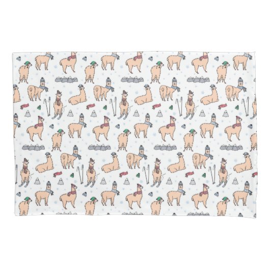 帽子及びスカーフのスキーパターンのラマ 枕カバー (正面左)