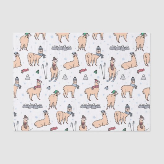 帽子及びスカーフのスキーパターンのラマ 薄葉紙 (正面)