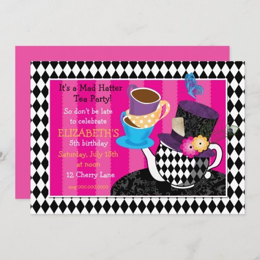 帽子屋のお茶会の誕生日の招待状ダイヤモンド 招待状 (正面/裏面)