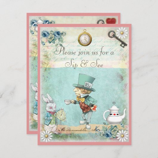 帽子屋の一口は女の子については及びベビーシャワーを見ます 招待状 (正面/裏面)