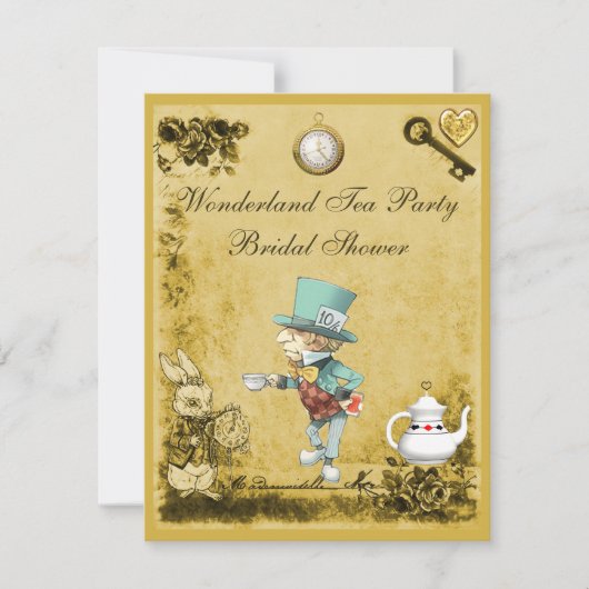 帽子屋の不思議の国のお茶会のブライダルシャワー 招待状 (正面)