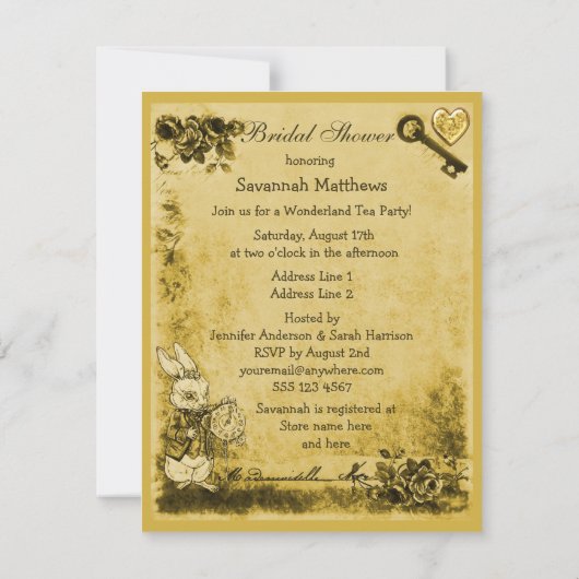帽子屋の不思議の国のお茶会のブライダルシャワー 招待状 (裏面)