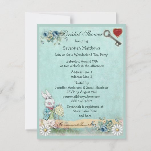 帽子屋の不思議の国のお茶会のブライダルシャワー 招待状 (裏面)
