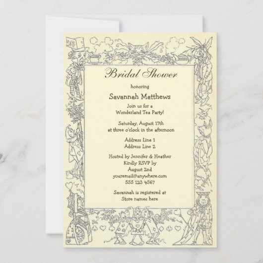 帽子屋の不思議の国のお茶会のブライダルシャワー 招待状 (裏面)
