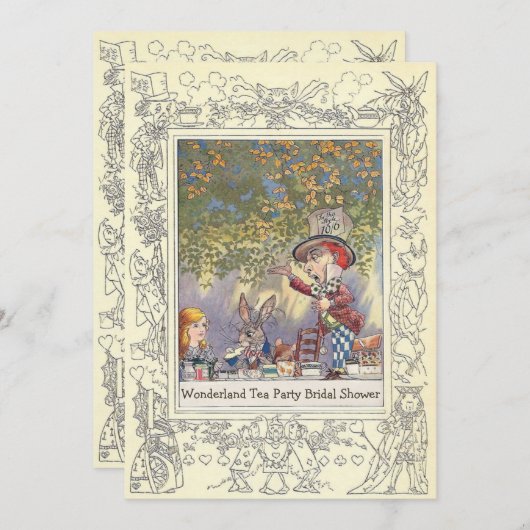 帽子屋の不思議の国のお茶会のブライダルシャワー 招待状 (正面/裏面)