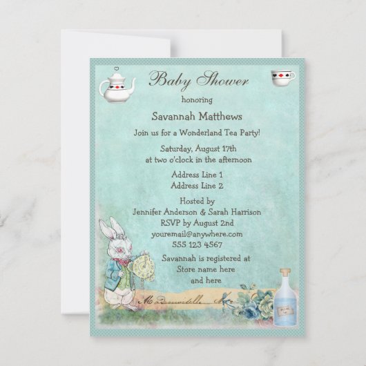 帽子屋の不思議の国のお茶会のベビーシャワー 招待状 (裏面)