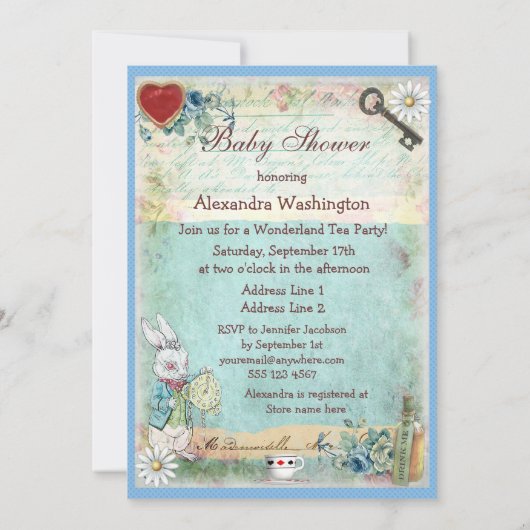 帽子屋の不思議の国のお茶会のベビーシャワー 招待状 (裏面)