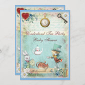 帽子屋の不思議の国のお茶会のベビーシャワー 招待状 (正面/裏面)