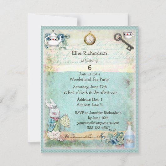 帽子屋の不思議の国の誕生日のお茶会 招待状 (裏面)