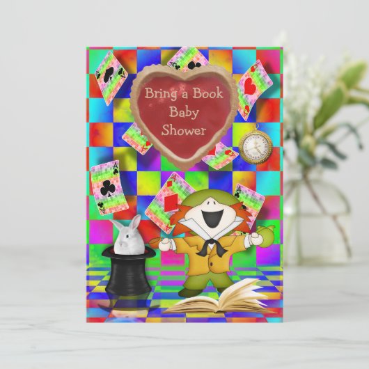 帽子屋の込み合いの鋭いハートは本のベビーシャワーを持って来ます 招待状 (スタンド正面)