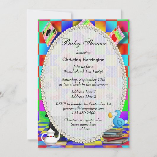 帽子屋の込み合いの鋭いハートは本のベビーシャワーを持って来ます 招待状 (裏面)