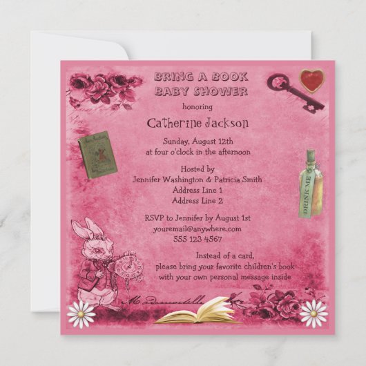 帽子屋及びチェシャー猫のピンクは本を持って来ます 招待状 (裏面)