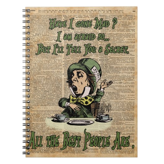 帽子屋、不思議の国、引用文のヴィンテージの芸術のアリス ノートブック (正面)