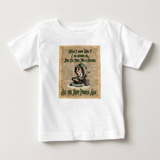 帽子屋、不思議の国、引用文のヴィンテージの芸術のアリス ベビーTシャツ (正面)