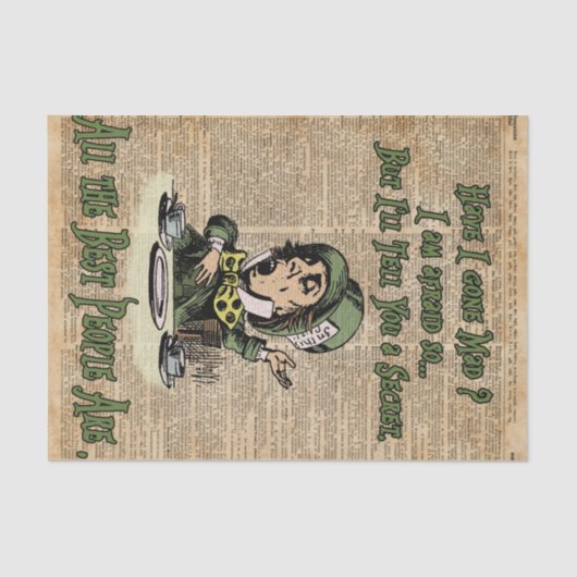 帽子屋、不思議の国、引用文のヴィンテージの芸術のアリス 薄葉紙 (正面)