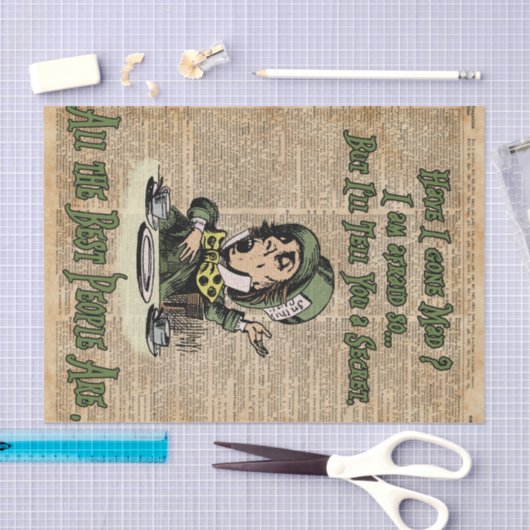 帽子屋、不思議の国、引用文のヴィンテージの芸術のアリス 薄葉紙 (クラフト)