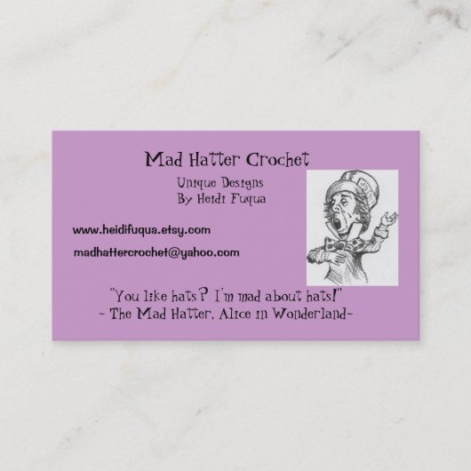 帽子屋、帽子屋のかぎ針編み、ユニークなデザインB… 名刺 (正面)