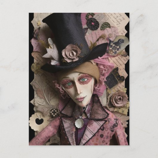 帽子消え不機嫌混合メディアコラージュ ポストカード (正面)