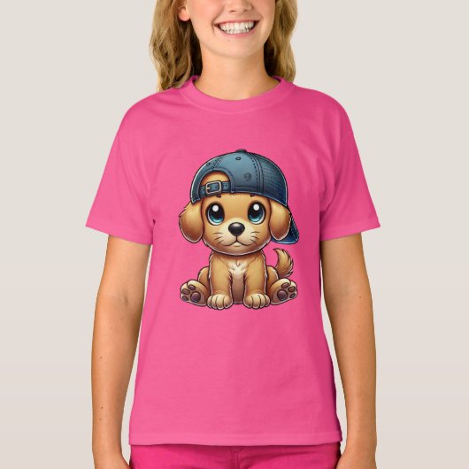 帽子漫画アートを着たワンちゃん Tシャツ (正面)