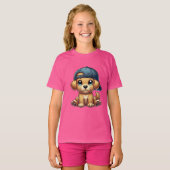 帽子漫画アートを着たワンちゃん Tシャツ (正面フル)