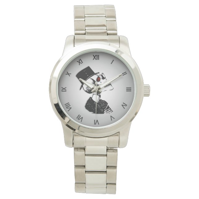 帽子着用スカル/スケルトンブラックローマ数字 腕時計 (正面)