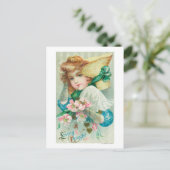 帽子考えをかぶった愛情深い乙女 ポストカード (スタンド正面)