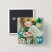 帽子考えをかぶった愛情深い乙女 缶バッジ (正面&裏面)