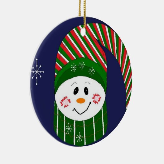 帽子霜の降りたとストライプのスカーフで セラミックオーナメント (右)