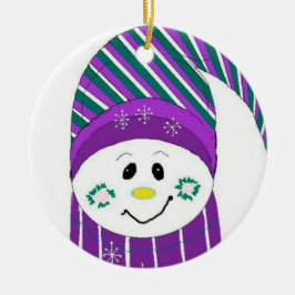 帽子霜の降りたとストライプのスカーフで セラミックオーナメント