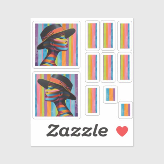 帽子7のカラフル印象的なシルエットの女性 シール (シート)