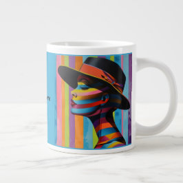 帽子7のカラフル印象的なシルエットの女性 ジャンボコーヒーマグカップ