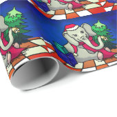 帽子、スカーフおよび鐘を持つクリスマスのベビー象 ラッピングペーパー (ロールコーナー)