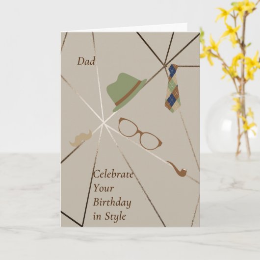 帽子、ネクタイ、メガネ付きパパ用誕生日カード カード (黄色い花)
