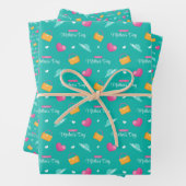 帽子、ハンドバッグ、ハートティール（緑がかった色）母の日 ラッピングペーパーシート (インサイチュ)