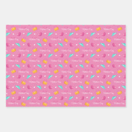 帽子、ハンドバッグ、ハートピンクの母の日 ラッピングペーパーシート