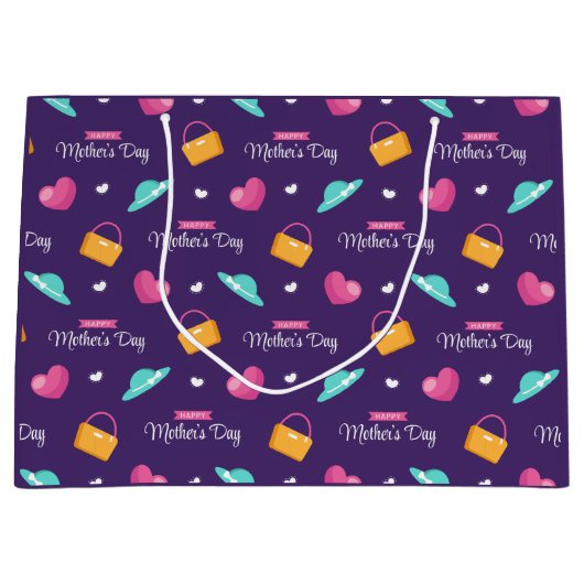 帽子、ハンドバッグ、ハート母の日 ラージペーパーバッグ (正面)