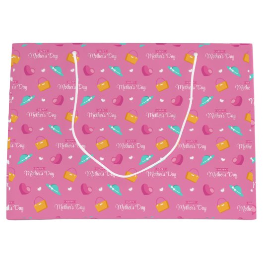 帽子、ハート、ハンドバッグ母の日 ラージペーパーバッグ (正面)