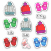 帽子 ミトン 編み物 形のスクラップブック ステッカー シール (正面)