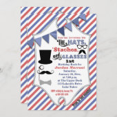 帽子、口ひげ、グラス1歳の誕生日招待状 招待状 (正面/裏面)