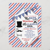 帽子、口ひげ、眼鏡30歳の誕生日招待状 招待状 (正面/裏面)