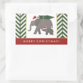 帽子、木、山形のクリスマスゾウ 長方形シール (バッグ)