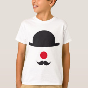 帽子、赤い鼻および髭を搭載するピエロの顔 Tシャツ