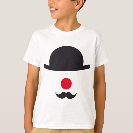 帽子、赤い鼻および髭を搭載するピエロの顔 Tシャツ (正面)