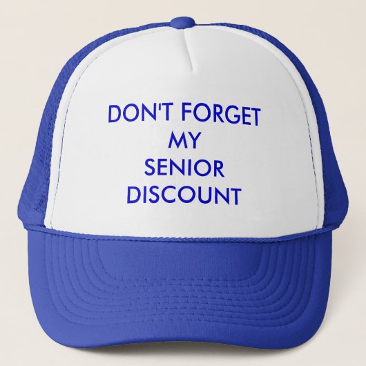 帽子、青は、FORGETMYSENIORDISCOUNT キャップ (正面)