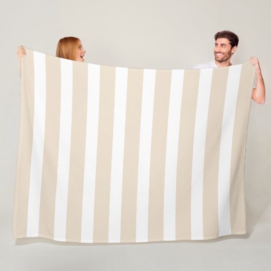 幅ストライプ広いクリームと白 フリースブランケット (インサイチュ)