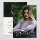 幅広いタイポグラフィのスクリプト表紙/裏表紙写真 卒業式 招待状 (正面/裏面)