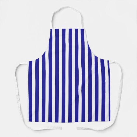 幅広いブルー＆ホワイトのストライプ エプロン (正面)